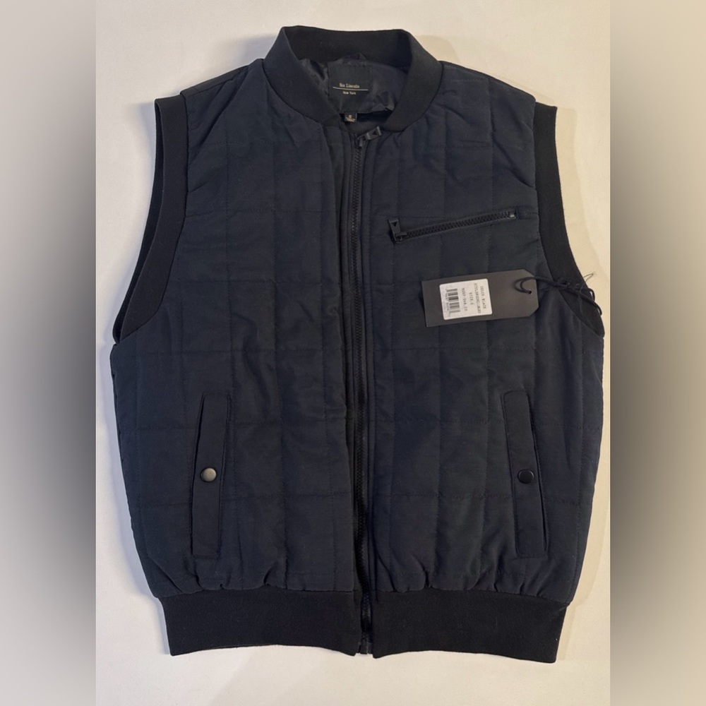 *NEW Six Lincoln Vest Mens Small Black Quilted Full Zip Insulated Lightweight